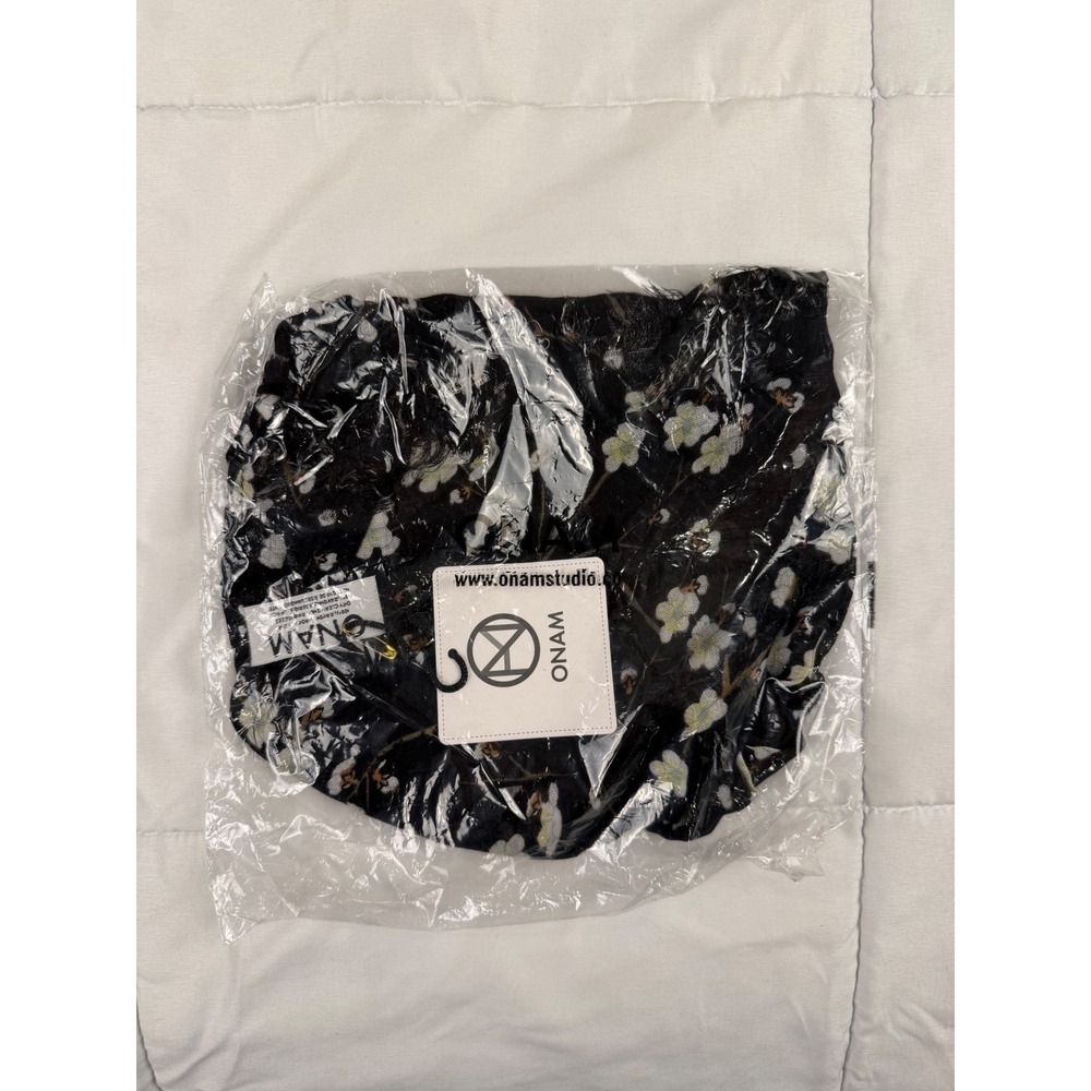 ONAM Floral Rayon Top OS Black White Yellow Cherry Blossom NEW